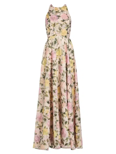 Sachin & Babi Kate Floral-print Gown In Pink Lemonade Bouquet