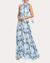 Sachin & Babi Women's Kayla Floral Chiffon Tie-neck Gown In Blue