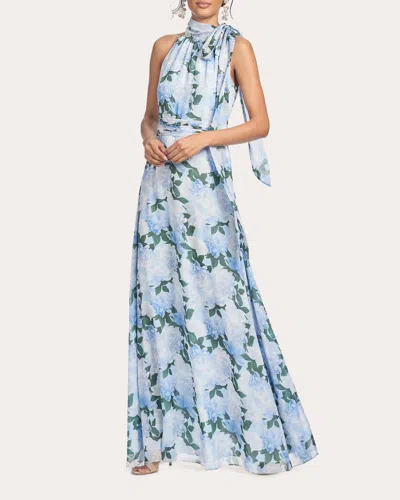 Sachin & Babi Women's Kayla Floral Chiffon Tie-neck Gown In Blue
