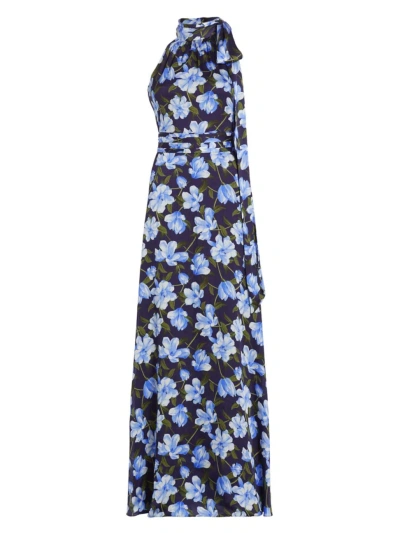 Sachin & Babi Women's Kayla Floral Crinkle Georgette Sleeveless Gown In Ocean Blue Magnolia