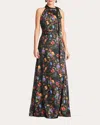 Sachin & Babi Kayla Floral Crinkle Georgette Gown In Noir Wildflower