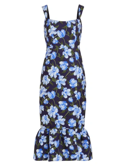 Sachin & Babi Women's Laura Floral Midi-dress In Ocean Blue Magnolia