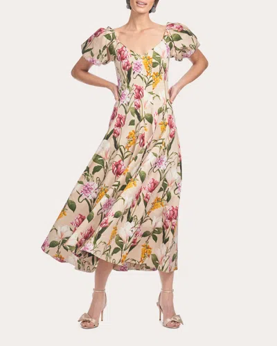 Sachin & Babi Women's Magnolia Floral Stretch Cotton Puff-sleeve Midi Dress In French Bistre Blossoms