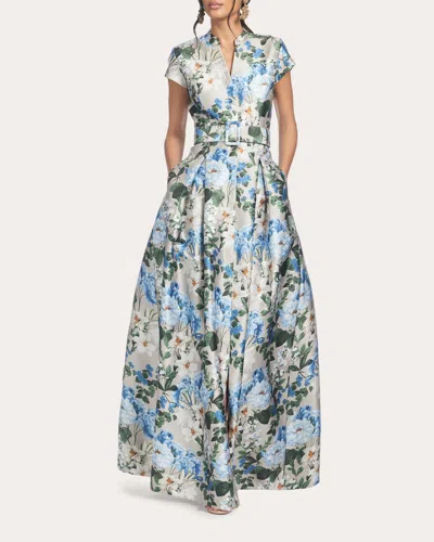 SACHIN & BABI WOMEN'S MARTA FLORAL MIKADO PLEATED SHIRT GOWN POLYESTER