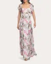 Sachin & Babi Women's Pearl Floral Chiffon A-line Gown Polyester