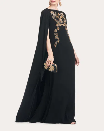 Sachin & Babi Women's Vittoria Crystal-embellished Cape-effect Crepe Gown In Black