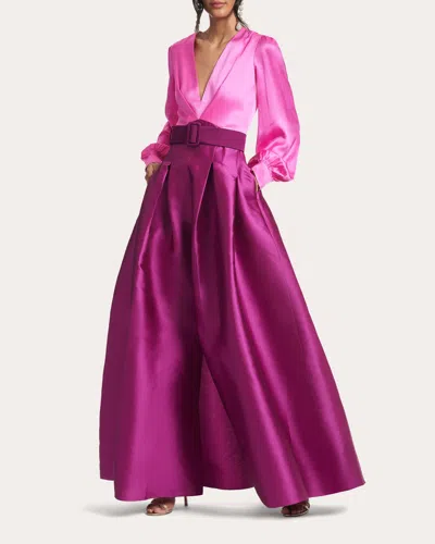 Sachin & Babi Zoe Belted Gown In Pink Magenta