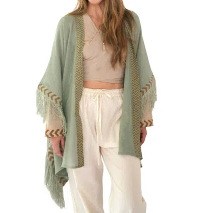 Sacred Ceremony Mesh Open Poncho With Fringe In Green