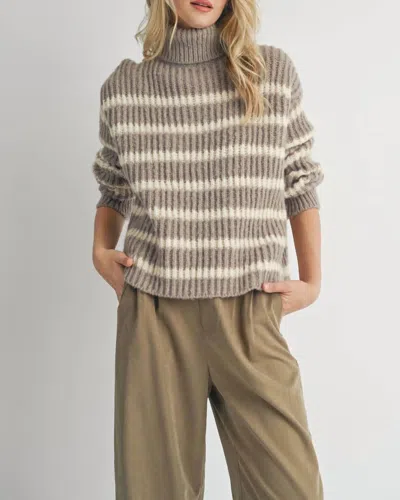 Sadie & Sage Aki Turtle Neck Sweater In Moss/ivory In Multi