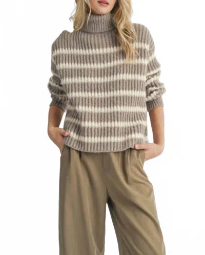 Sadie & Sage Aki Turtleneck Striped Sweater In Charcoal Ivory In Multi