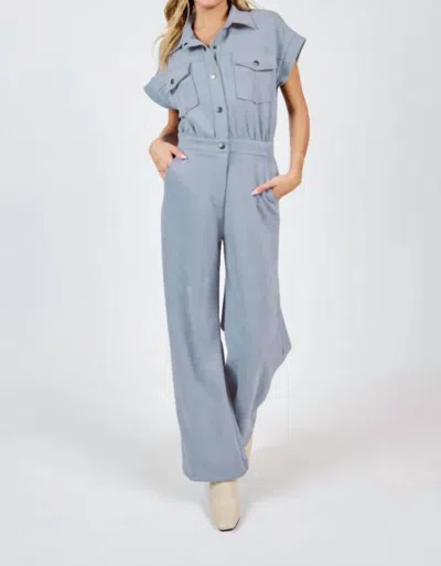 Sadie & Sage Align Faux Suede Utility Jumpsuit In Blue In Transparent