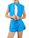 Sadie & Sage Back & Forth Crop Zip Up Vest In Blue In Blue