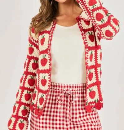 Sadie & Sage Berrylicious Crotchet Cardigan Sweater In Red Multi