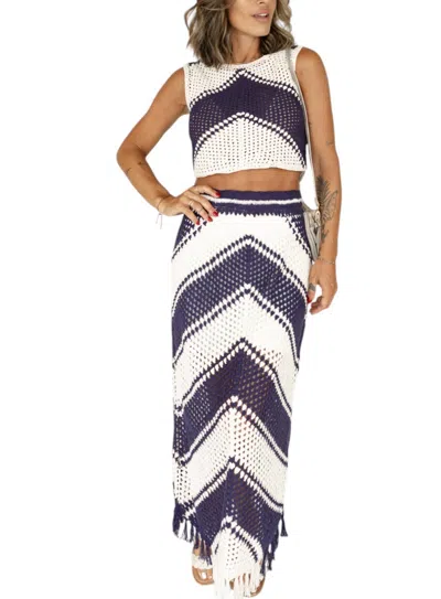 Sadie & Sage Beverly Crochet Sweater Tank Top In White/navy In Purple