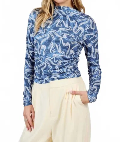 Sadie & Sage Big Dreams Hi Neck Ruched Top In Blue Multi