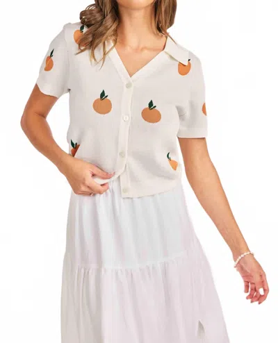 Sadie & Sage Citron Embroidered Knit Shirt In Ivory Orange In Multi
