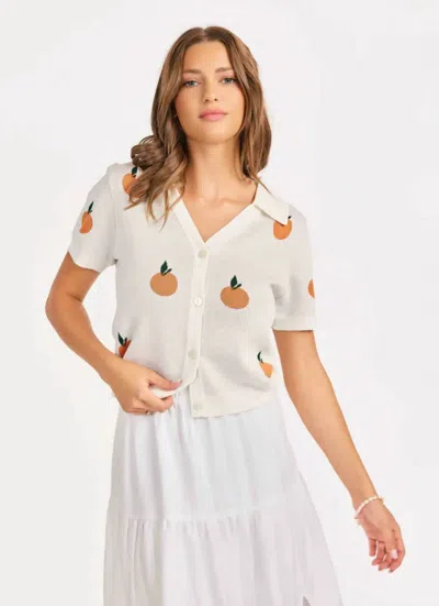 Sadie & Sage Citron Embroidered Knit Shirt In Ivory Orange In Multi