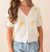 Sadie & Sage Citron Embroidered Lemons Knit Shirt In Ivory In White