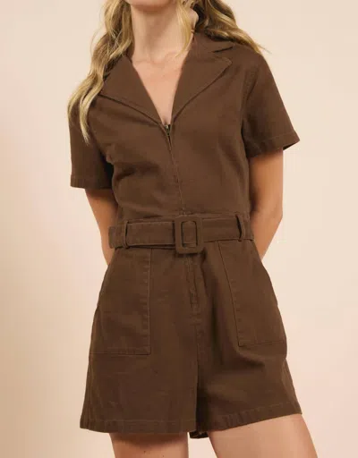 Sadie & Sage Clear Eyes Zip Front Romper In Brown