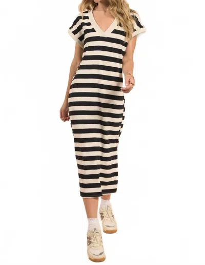 Sadie & Sage Dalia Stripe Midi Dress In Black And Ivory In Brown