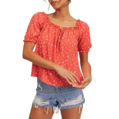 Sadie & Sage Dear Mama Puff Sleeve Top In Red In Pink