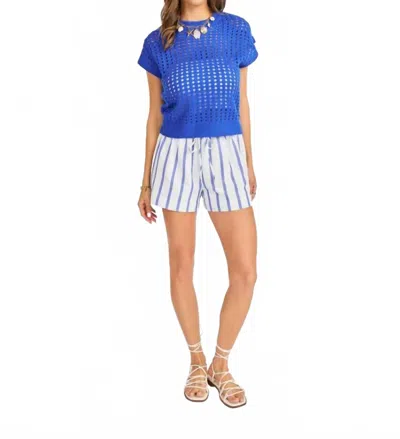 Sadie & Sage Elia Open Knit Pullover Top In Cobalt Blue