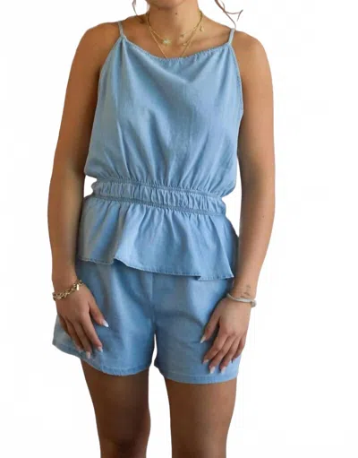 Sadie & Sage Energize Gathered Elastic Waist Top In Chambray In Blue
