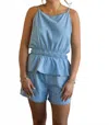 Sadie & Sage Energize Gathered Waist Tank Top In Chambray