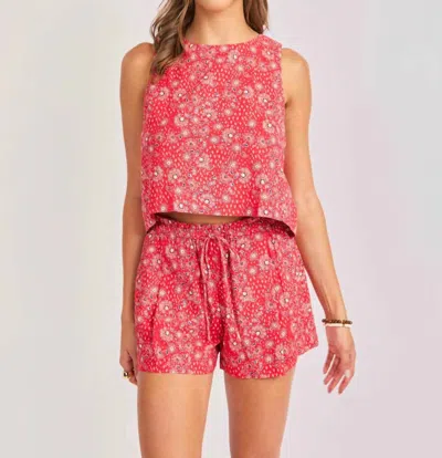 Sadie & Sage Firecracker Back Button Top In Red Multi In Pink