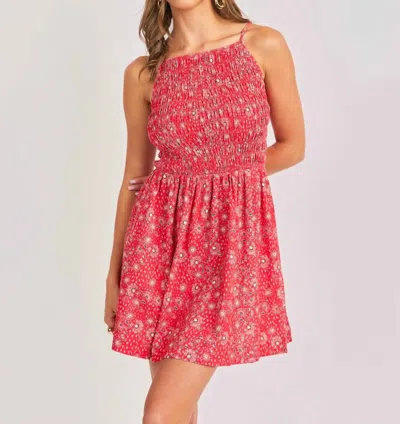 Sadie & Sage Firecracker Shirred Mini Dress In Red Multi In Purple
