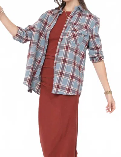 Sadie & Sage Flannel Cure Button Up In Blue And Rust In Gold