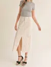 Sadie & Sage Front Slit Midi Skirt In Ecru