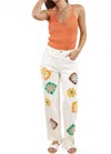 Sadie & Sage Full Bloom Denim Pants In White In Multi