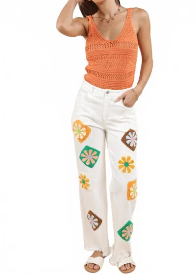 Sadie & Sage Full Bloom Denim Pants In White In Multi