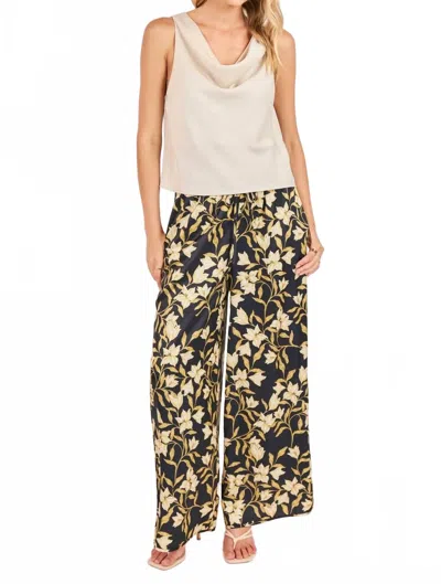 Sadie & Sage Gala Satin Pull On Pants In Black & Gold In Multi