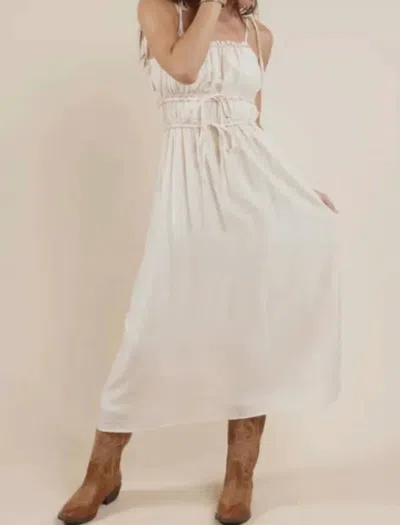Sadie & Sage Gathered Bodice Ties Midi Dress In Ivory In Gray