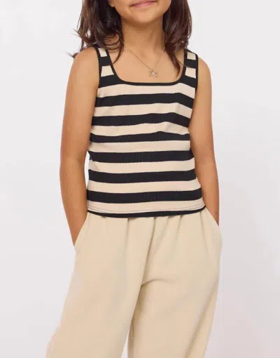 Sadie & Sage Kids' Girls Soul Sister Stripe Rib Knit Tank Top In Black Ivory In Neutral