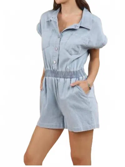 Sadie & Sage Good Luck Denim Romper In Light Wash In Blue
