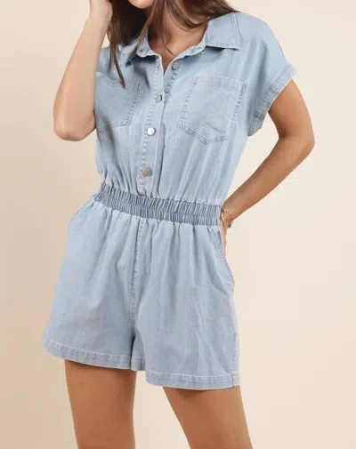 Sadie & Sage Good Luck Stretch Denim Romper In Light Wash In Multi