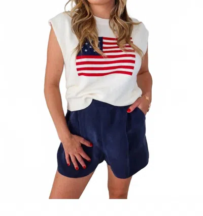 Sadie & Sage Heritage High Waist Shorts In Navy Blue In Multi