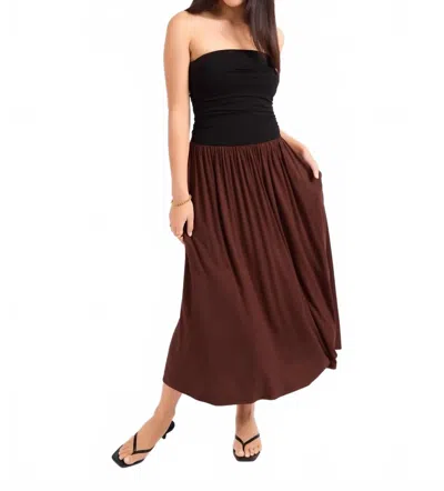 Sadie & Sage Hot Coffee Strapless Midi Dress In Black Brown