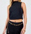 Sadie & Sage Hustle Knit High Neck Sleeveless Crop Top In Black In Black