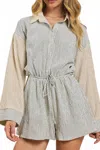 Sadie & Sage In The Clouds Stripe Romper In Cream Navy