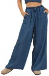 Sadie & Sage It's Pouring Pants In Dark Chambray In Blue