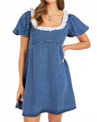 Sadie & Sage It's Pouring Mini Dress In Dark Chambray/white In Blue