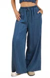 Sadie & Sage It's Pouring Pants In Dark Chambray In Blue