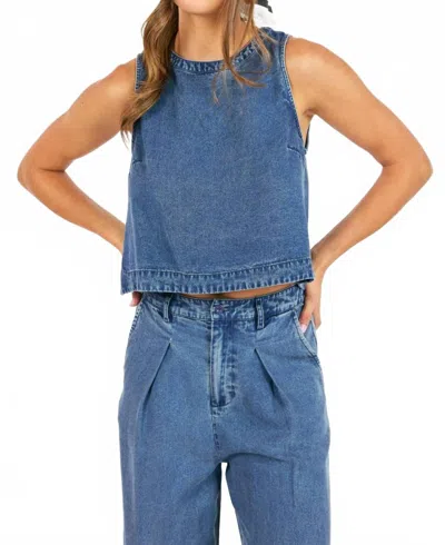 Sadie & Sage It's Pouring Sleeveless Top In Denim In Blue