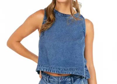 Sadie & Sage It's Pouring Top In Medium-wash Blue