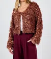 Sadie & Sage Joelle Faux Fur Sequin Jacket In Rose Latte In Brown