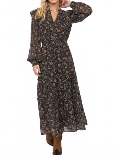 SADIE & SAGE KATHLEEN TIERED LONG SLEEVE DRESS IN BLACK MULTI